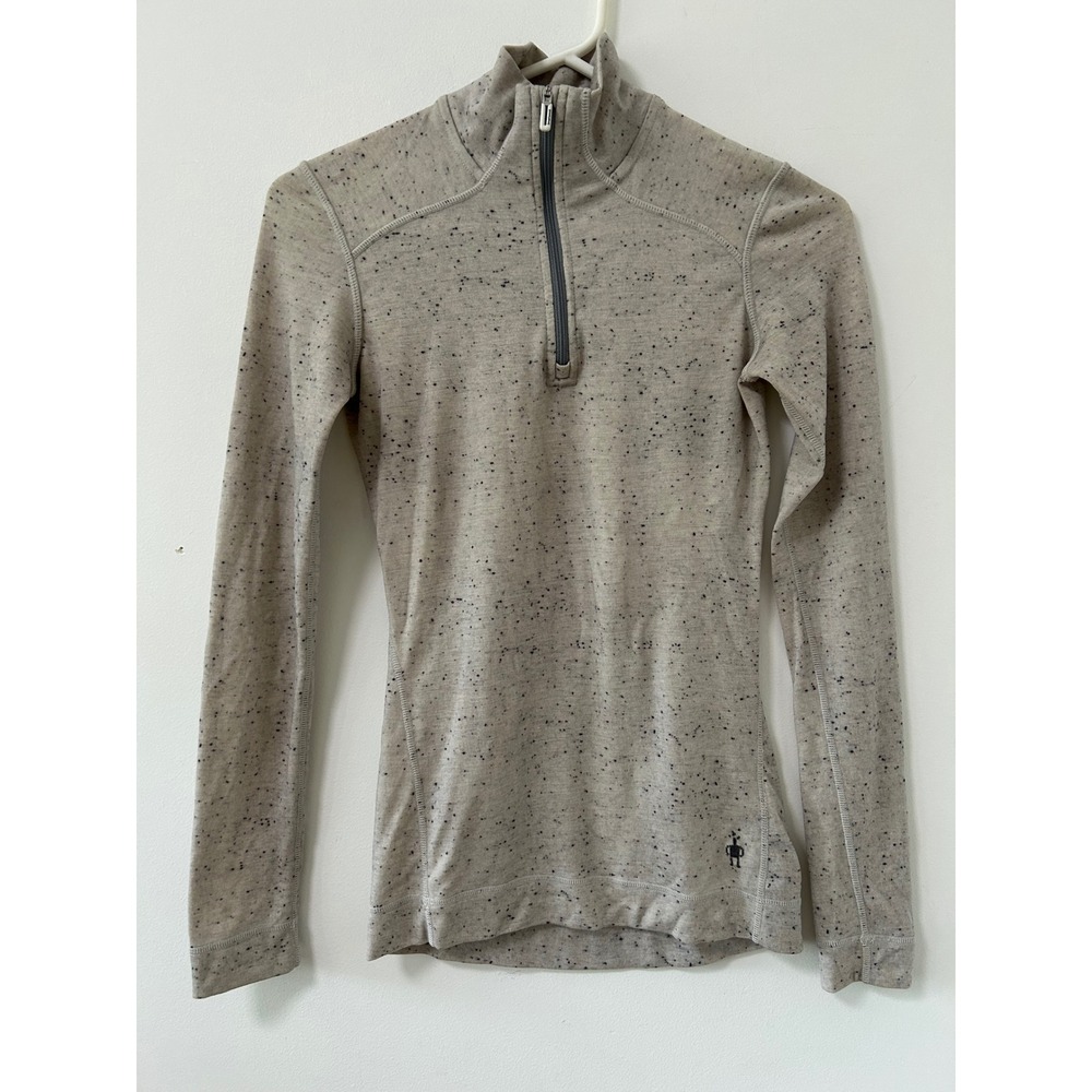 Smartwool Merino Base Layer Women Small Oatmeal Speckled Gorpcore Quarter Zip
